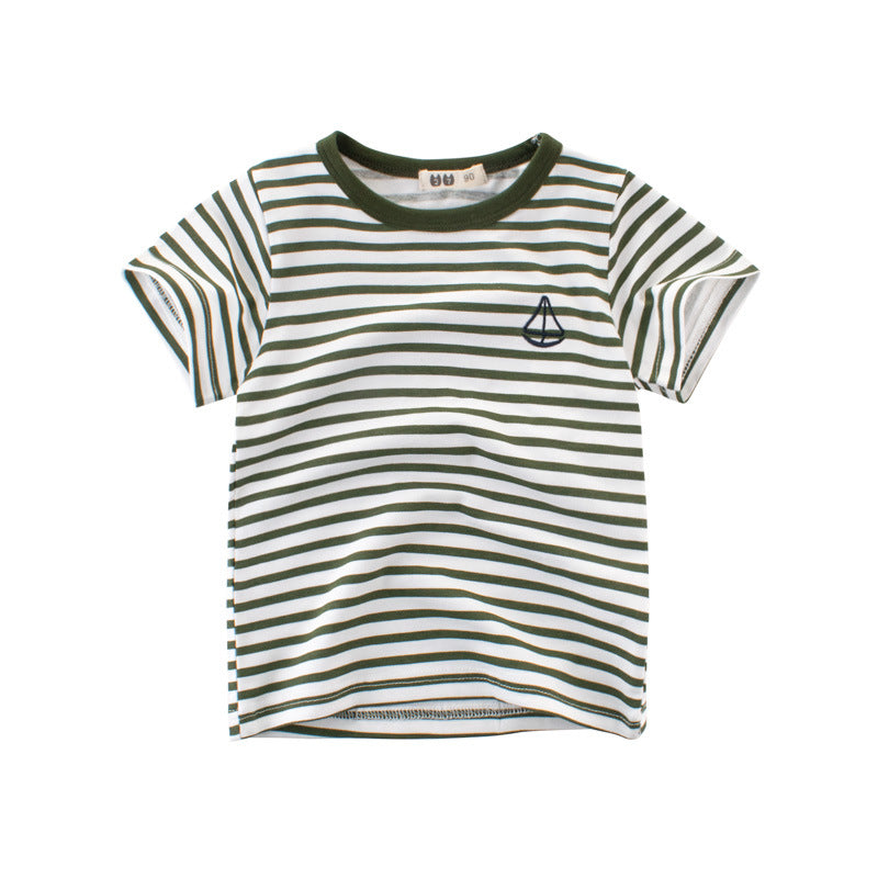 Children Kids Baby Fashion Boys Short Sleeve Stripe Print Basic T-Shirt