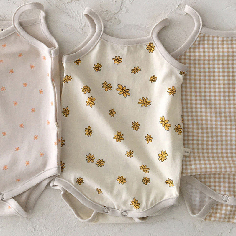 Unisex Baby Summer 3-6 Months Solid Color Floral Romper