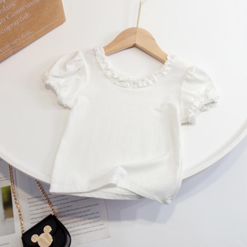 Children Kids Toddlers Girls Short Sleeve Lace T-Shirt