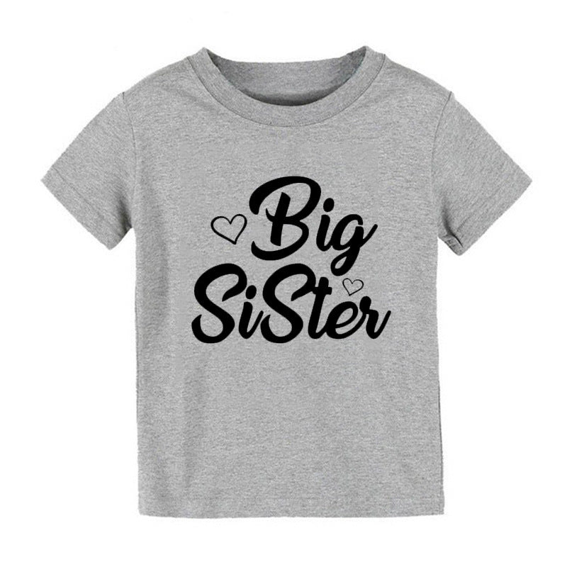 Children Kids Baby Fashion Girls Basic Casual Big Little Sister Print Short Sleeve T-Shirt