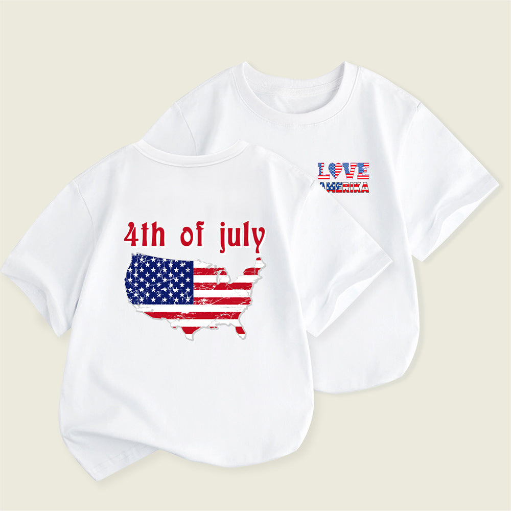 Kids Toddler Boys Girls Independence Day Print Short Sleeve T-Shirt