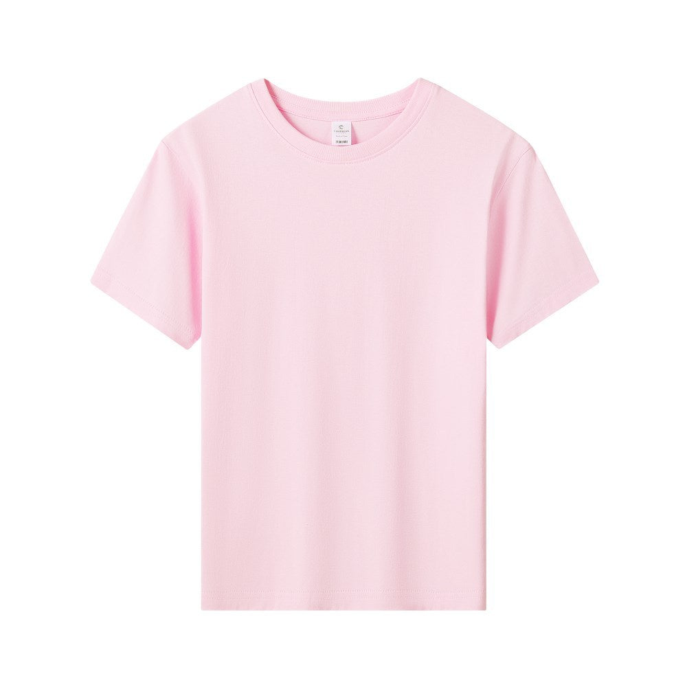 Children Kids Baby Teen Fashion Girls Boys Casual Basic 180g Pure Cotton Round Neck Short-Sleeved Solid Color T-Shirt