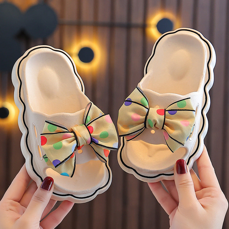 Kids Girls Casual Cute Bow Thick-Soled Slippers