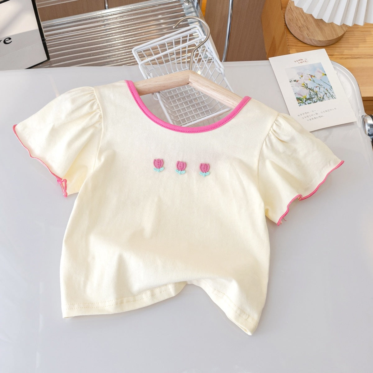 Kids Toddler Girls Casual Cute Sweet Bow Short Sleeve Round Neck T-Shirt