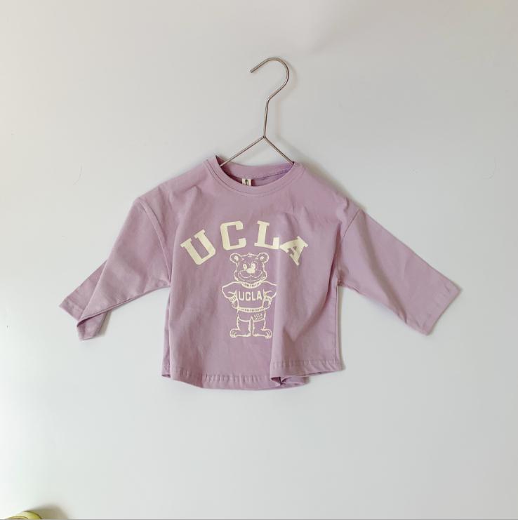 Kids Casual Cartoon Bear Letter Pattern Round Neck Long Sleeve Loose T-shirt