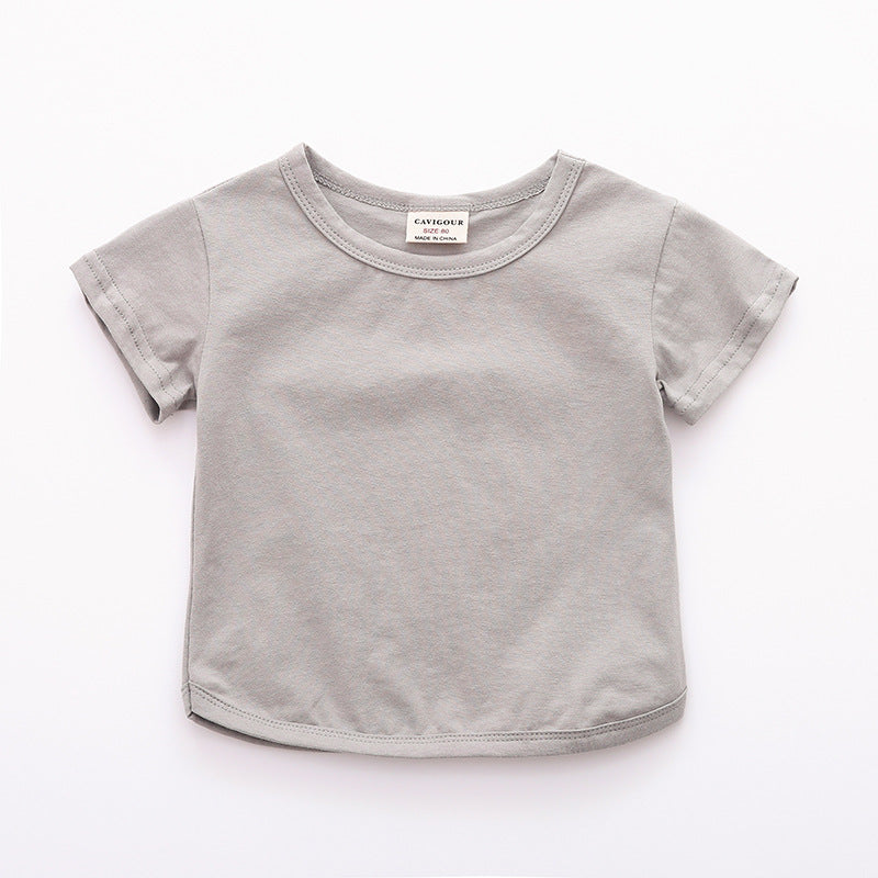 Baby Simple Solid Color Round Neck Short Sleeve Casual Loose T-shirt