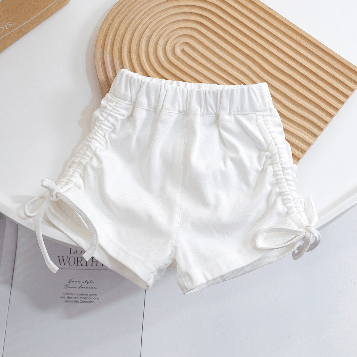 Girls Fashion Solid Color Drawstring Shorts