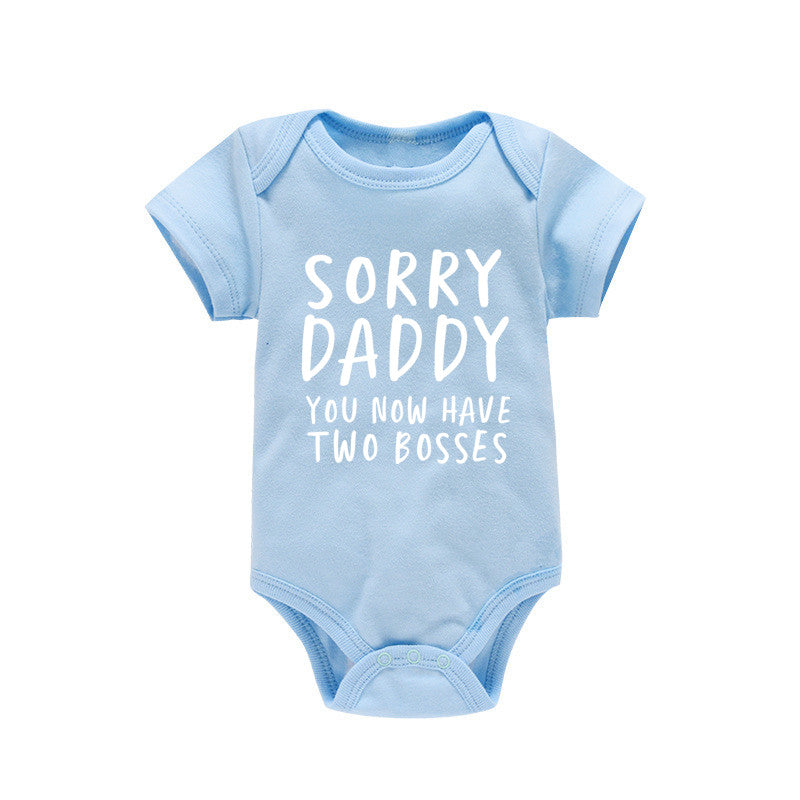 Baby Basic Letter Pattern Round Neck Short Sleeve Romper