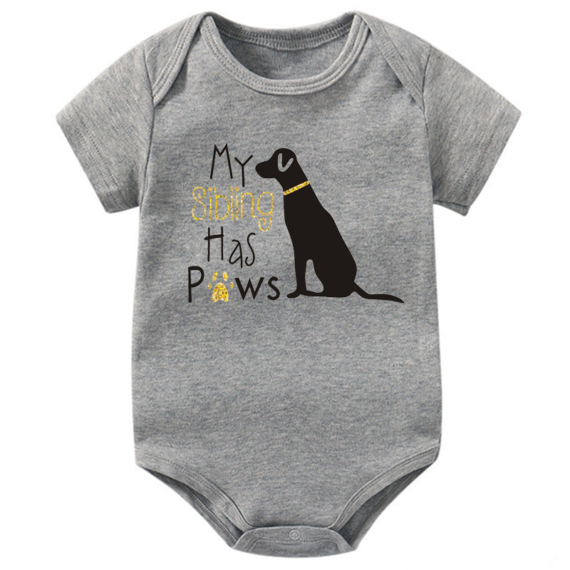 Baby Basic Cartoon Puppy Letter Pattern Round Neck Short Sleeve Loose Romper