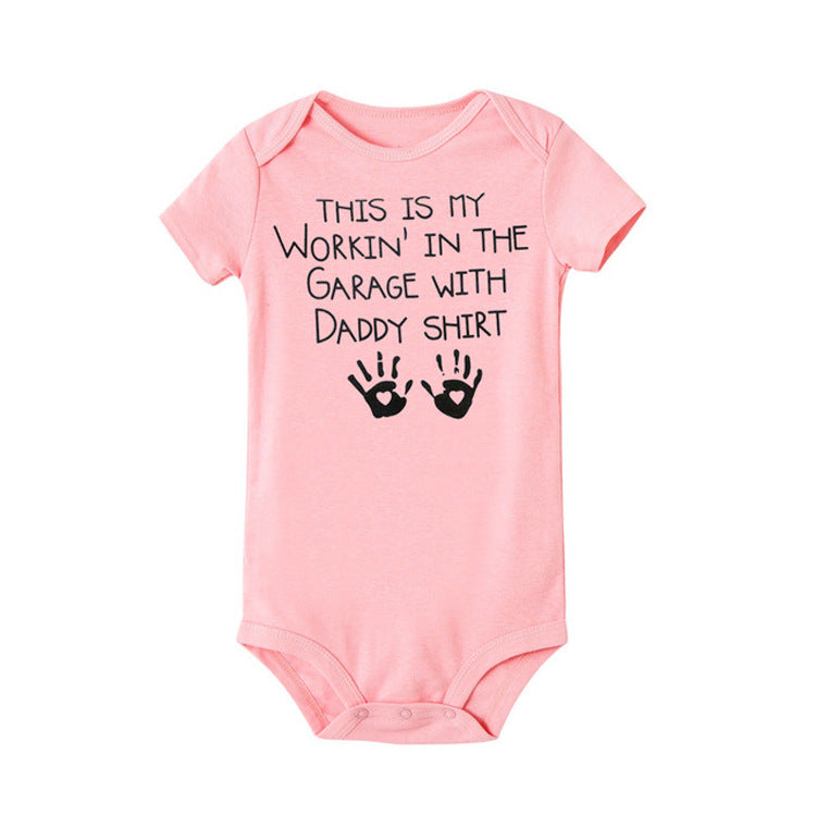 Baby Basic Letter Pattern Round Neck Short Sleeve Romper