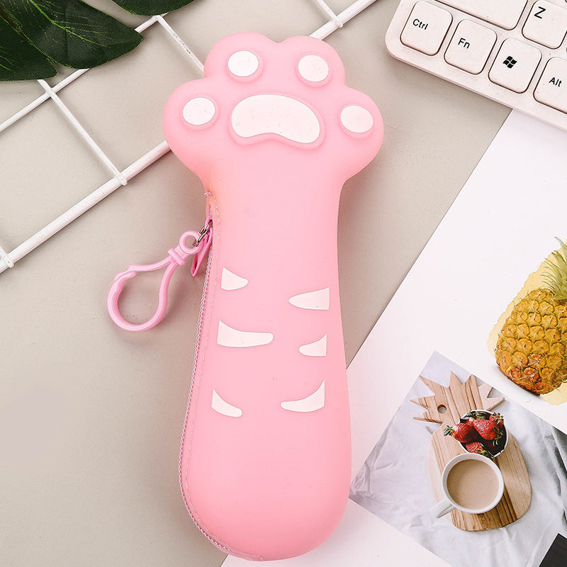 Fashion Cartoon Cute Cat'S Claw Silicone Zipper Large Capacity Pencil Case