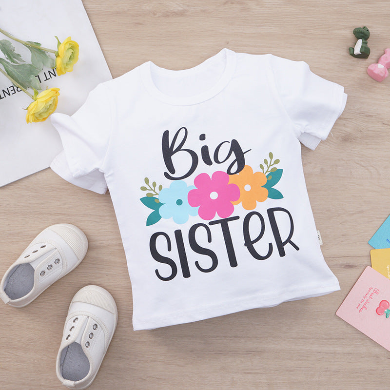 Children Kids Baby Fashion Girls Patchwork Letter Sister T-Shirt