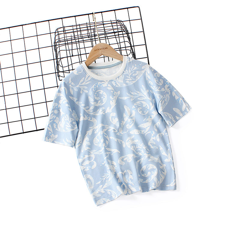 Kids Boys Casual Cartoon Animal All Over Print Round Neck Short-sleeved Loose T-shirt