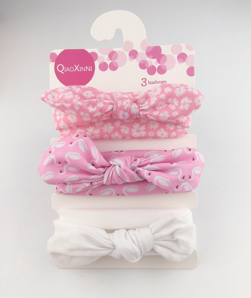 3pcs/set Kids Basic All Over Print Bow Rabbit Ear Headband
