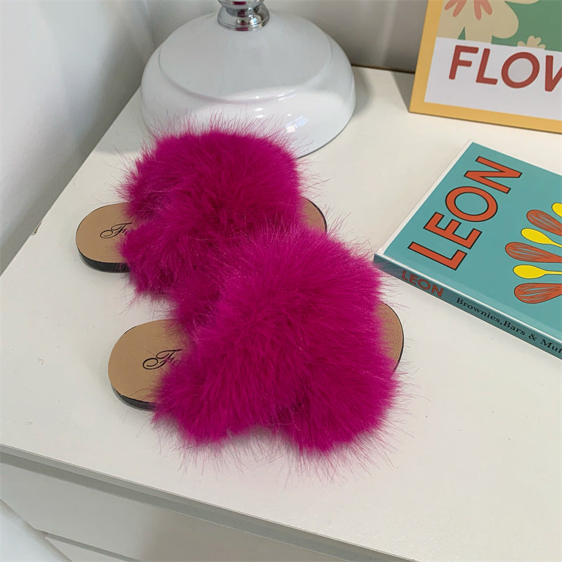 Kids Fashion Warm Non-Slip Soft Bottom Cross Strap Wool Slippers