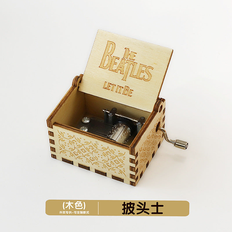 Wooden Music Box Ornaments Classical Carving Hand-Cranked Music Box Crafts Gifts