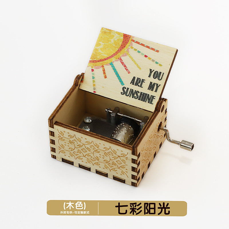 Wooden Music Box Ornaments Classical Carving Hand-Cranked Music Box Crafts Gifts