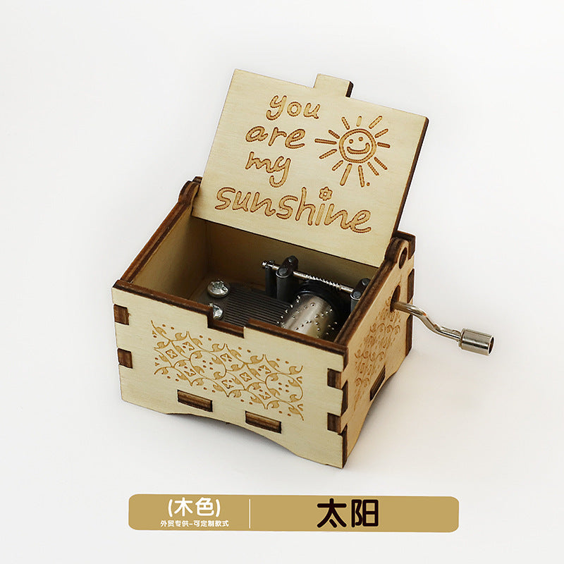 Wooden Music Box Ornaments Classical Carving Hand-Cranked Music Box Crafts Gifts