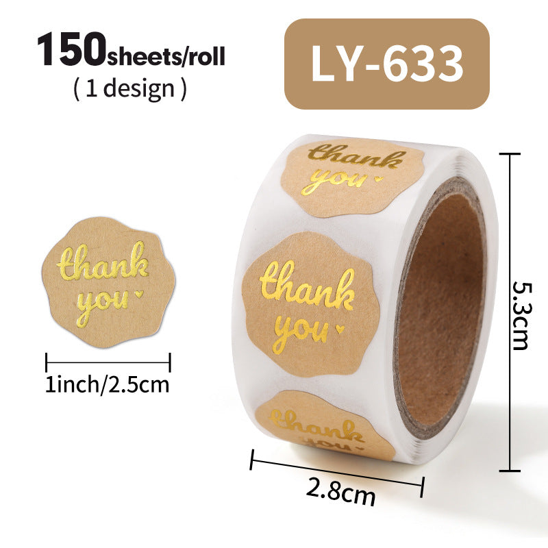 150/Roll Bronzing Thank You Gift Box Packaging Decorative Sticker