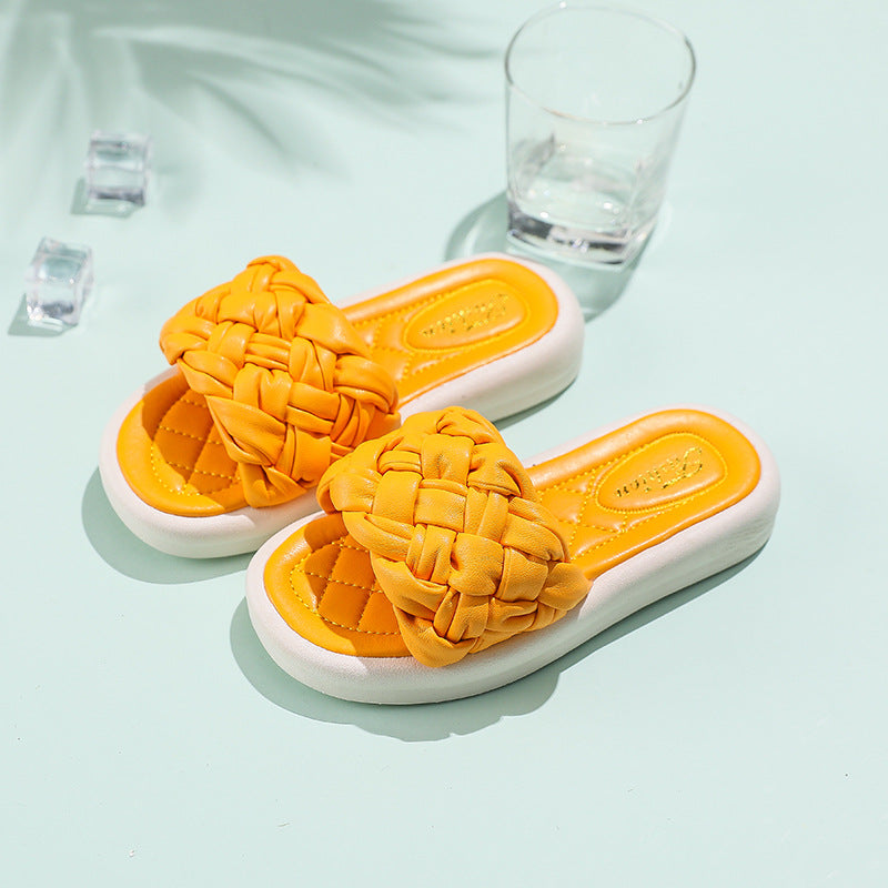Kids Girls Basic Solid Color Weave Non-slip Slippers