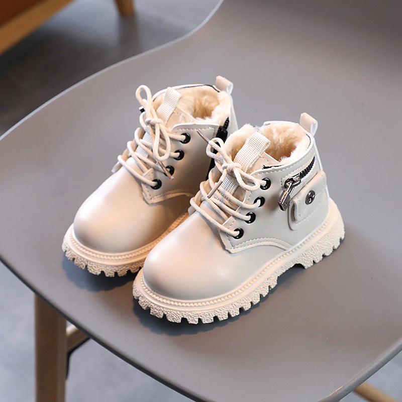 Winter Children Fashion Solid Color Lace-Up Boots