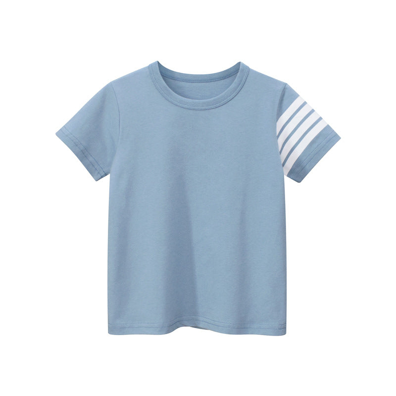 Children Kids Baby Fashion Boys Short Sleeve Strips Print Basic Round Neck T-Shirt