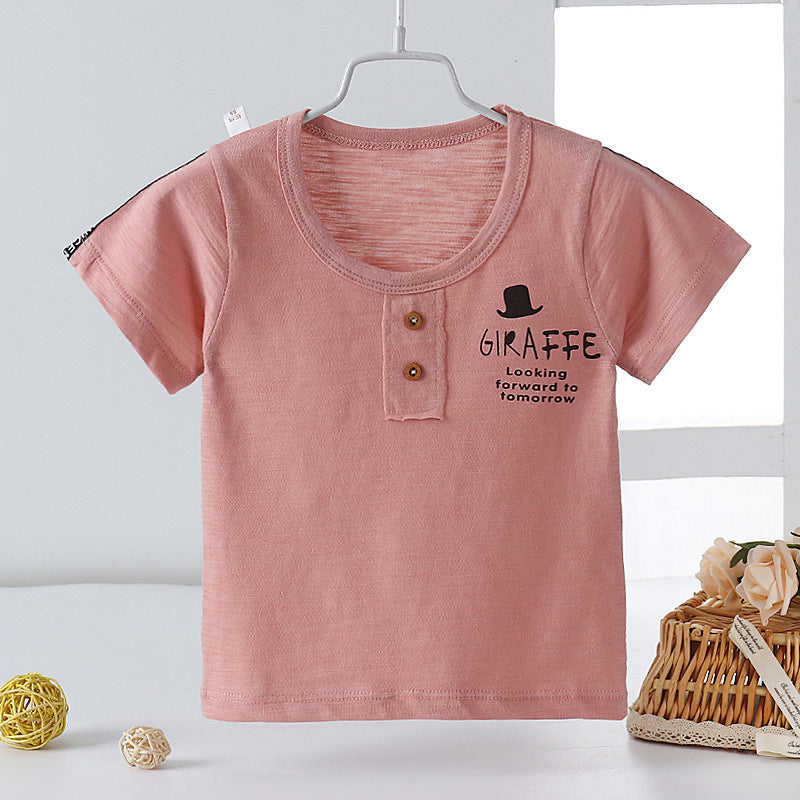 Kids Toddler Boys Girls Casual Solid Color Letter Print Short Sleeve Round Neck T-Shirt