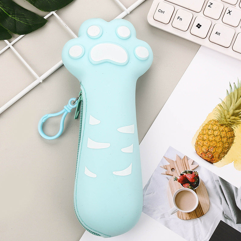 Fashion Cartoon Cute Cat'S Claw Silicone Zipper Large Capacity Pencil Case