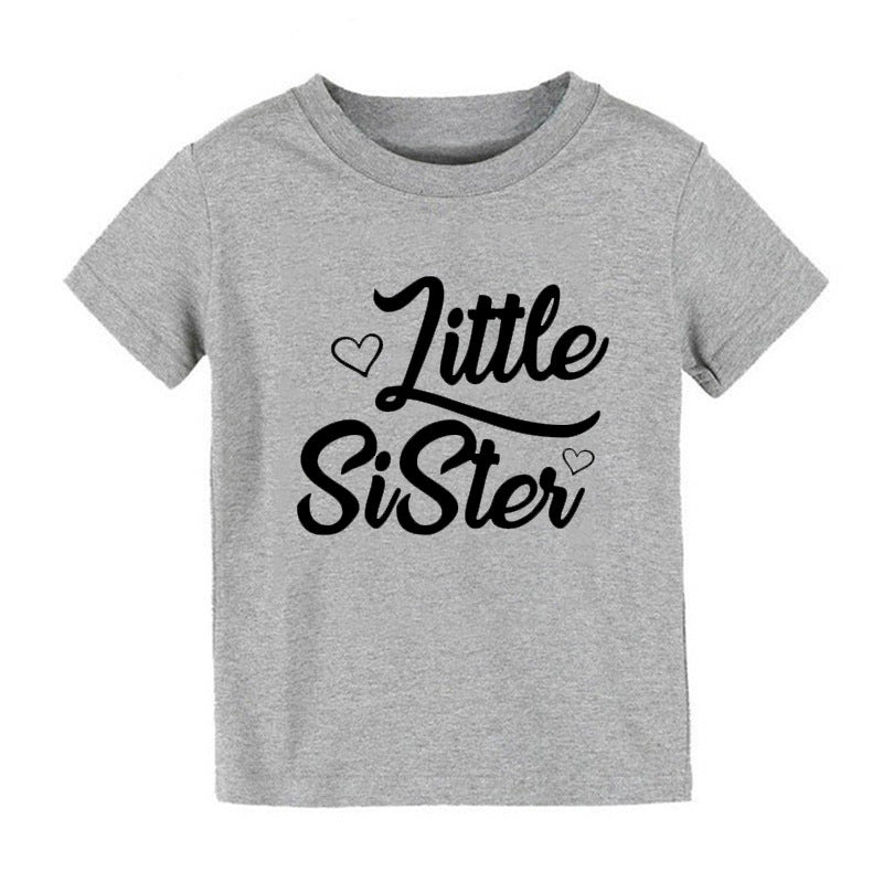 Children Kids Baby Fashion Girls Basic Casual Big Little Sister Print Short Sleeve T-Shirt