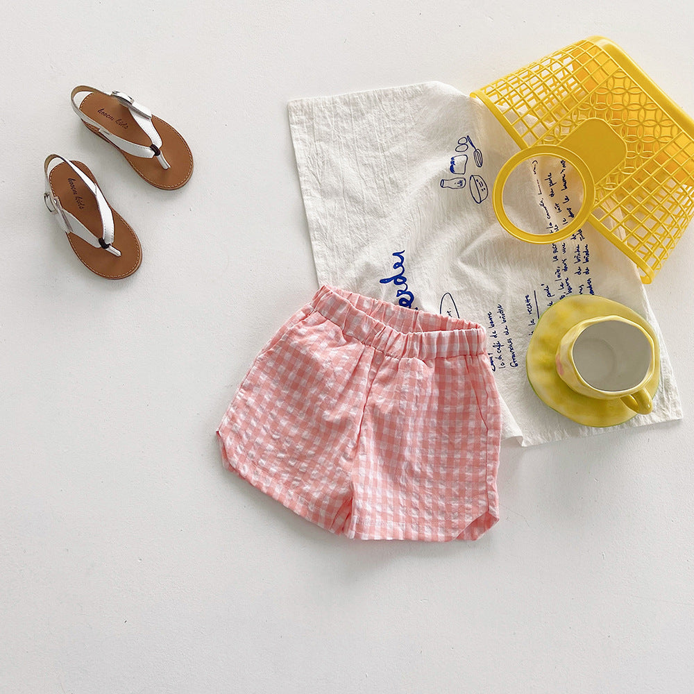 Children Kids Baby Fashion Girls Boys Casual Plaid Print Shorts