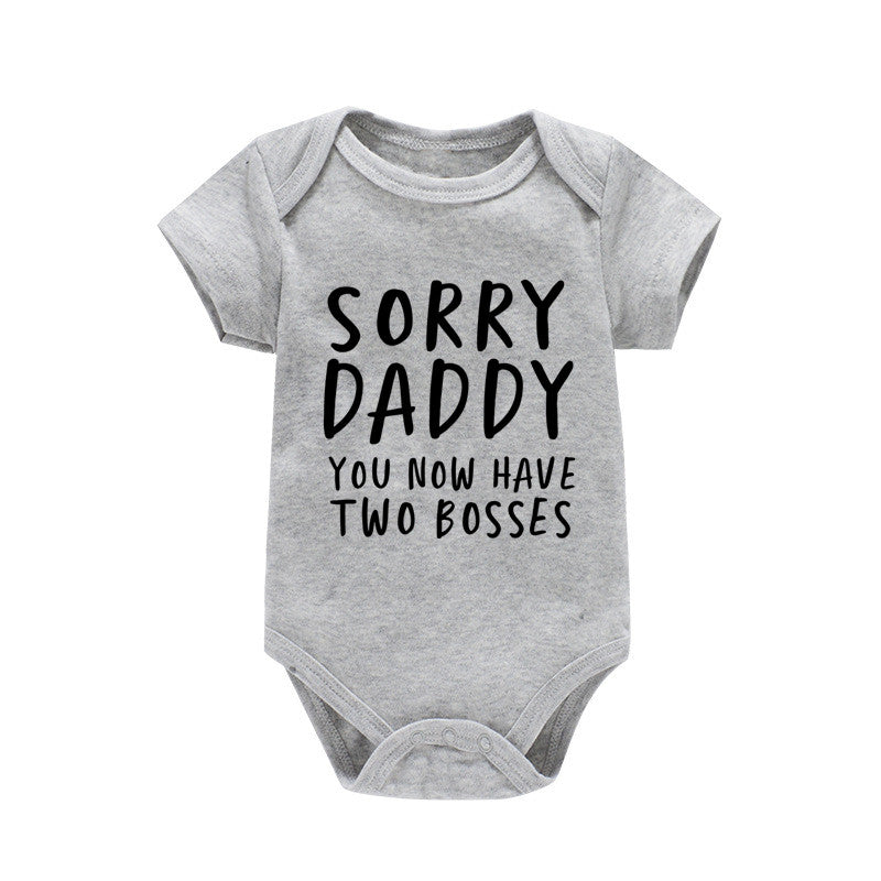 Baby Basic Letter Pattern Round Neck Short Sleeve Romper