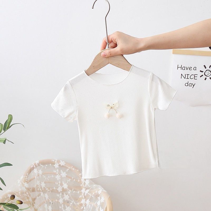 Children Kids Baby Fashion Girls Casual Basic Short Sleeve Cute Bowknot T-Shirt