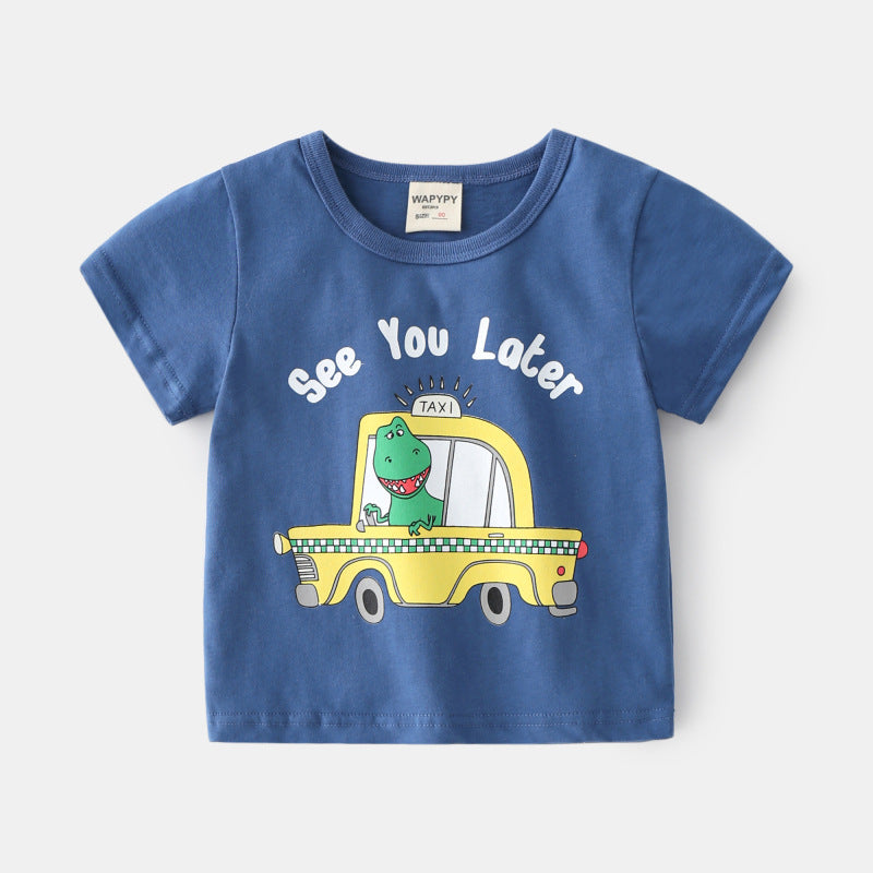 Children Kids Baby Fashion Boys Short Sleeve Cartoon Print Casual Basic T-Shirt