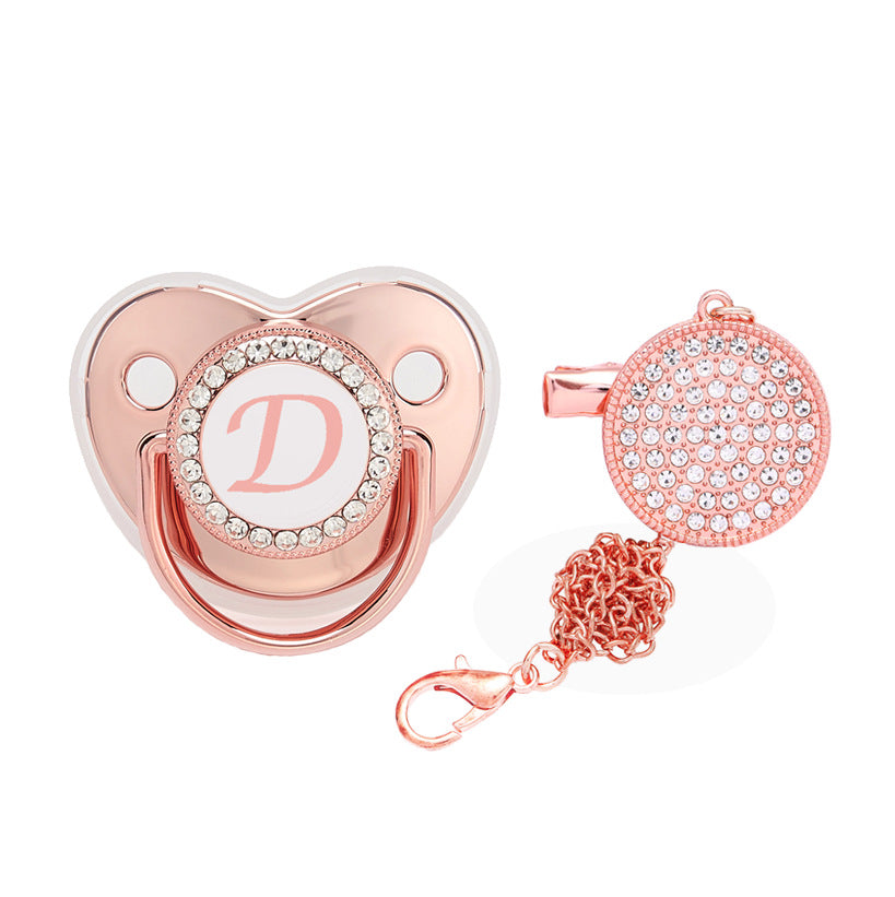 Baby 26 Letter Rose Gold Rhinestone Decor Weaning Soothing Pacifier