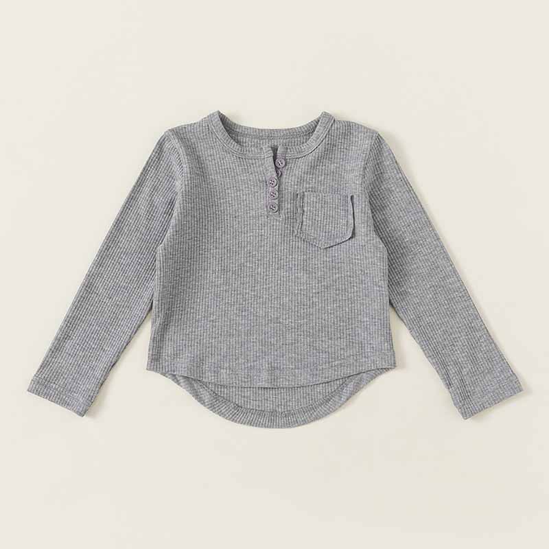 Kids Toddler Boys Girls Casual Cute Solid Color Rib Knit Long Sleeve T-Shirt