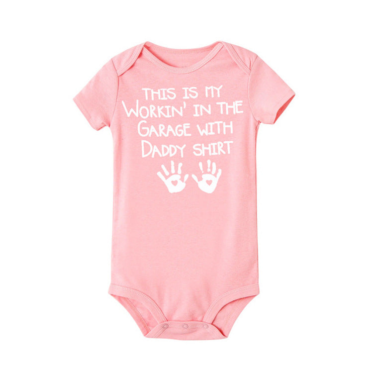 Baby Basic Letter Pattern Round Neck Short Sleeve Romper