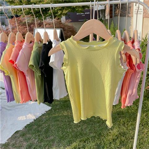 Children Kids Baby Fashion Girls Sleeveless Solid Color Basic T-Shirt