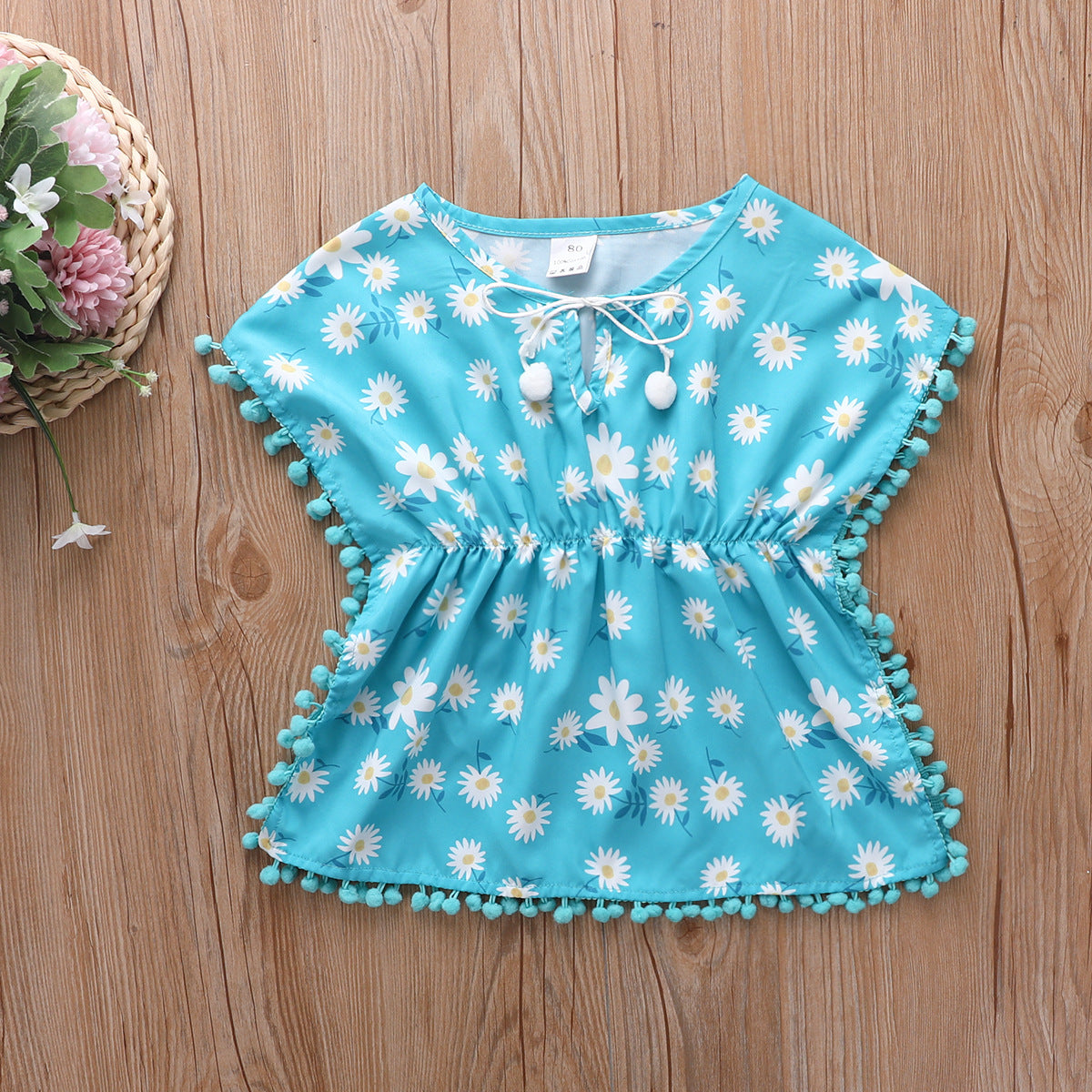 Toddler Girls Beach Tassel Pompom Coverup Blouse