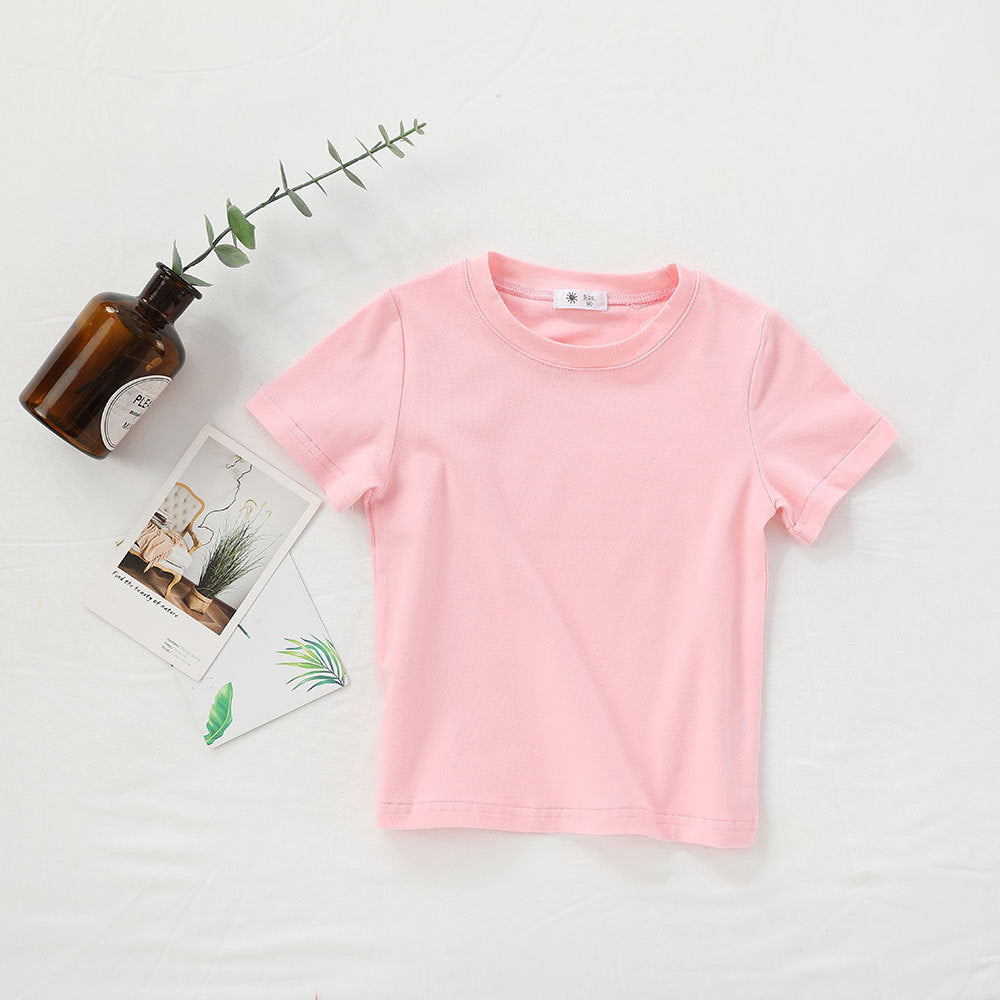 Children Kids Baby Fashion Girls Boys Casual Basic Solid Color Short Sleeve Round Neck T-Shirt