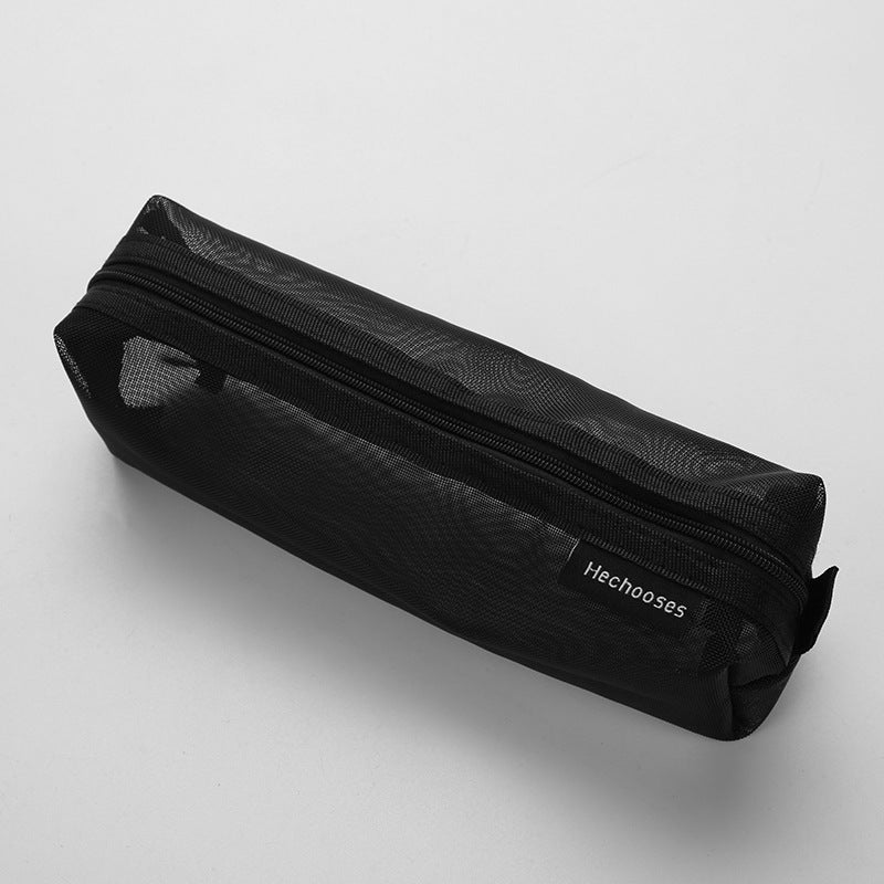 Fashion Simple Solid Color Transparent Thickened Mesh Large Capacity Pencil Bag