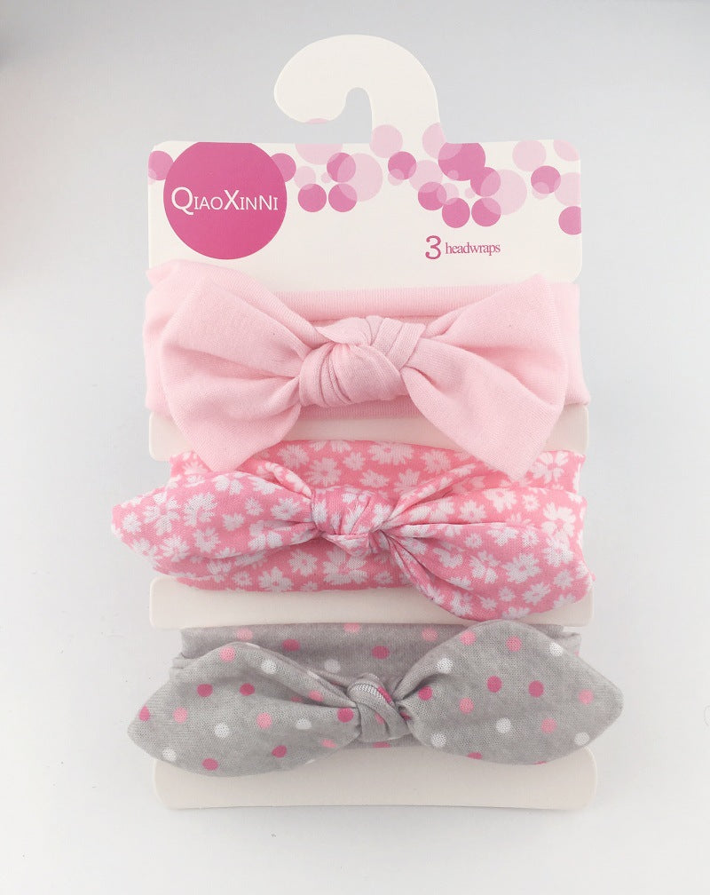 3pcs/set Kids Basic All Over Print Bow Rabbit Ear Headband