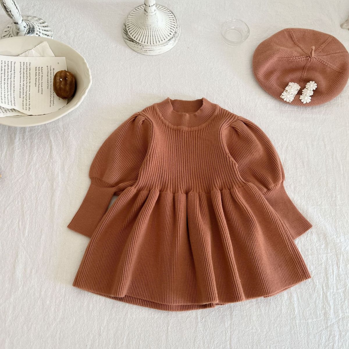Autumn And Winter Children'S Fashion Knitted Solid Color Dress