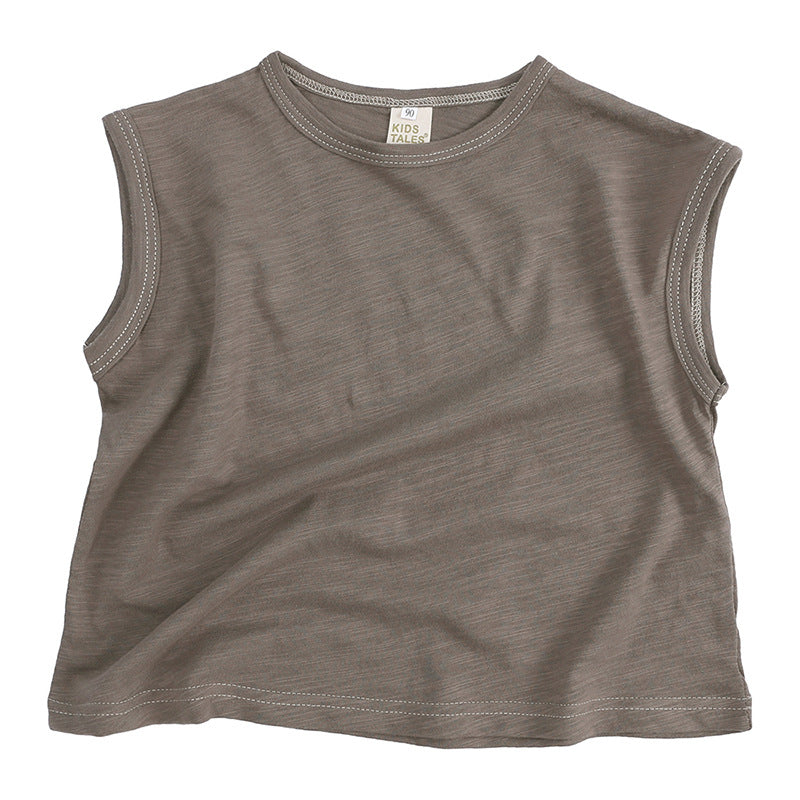 Kids Basic Solid Color Round Neck Sleeveless Loose T-shirt