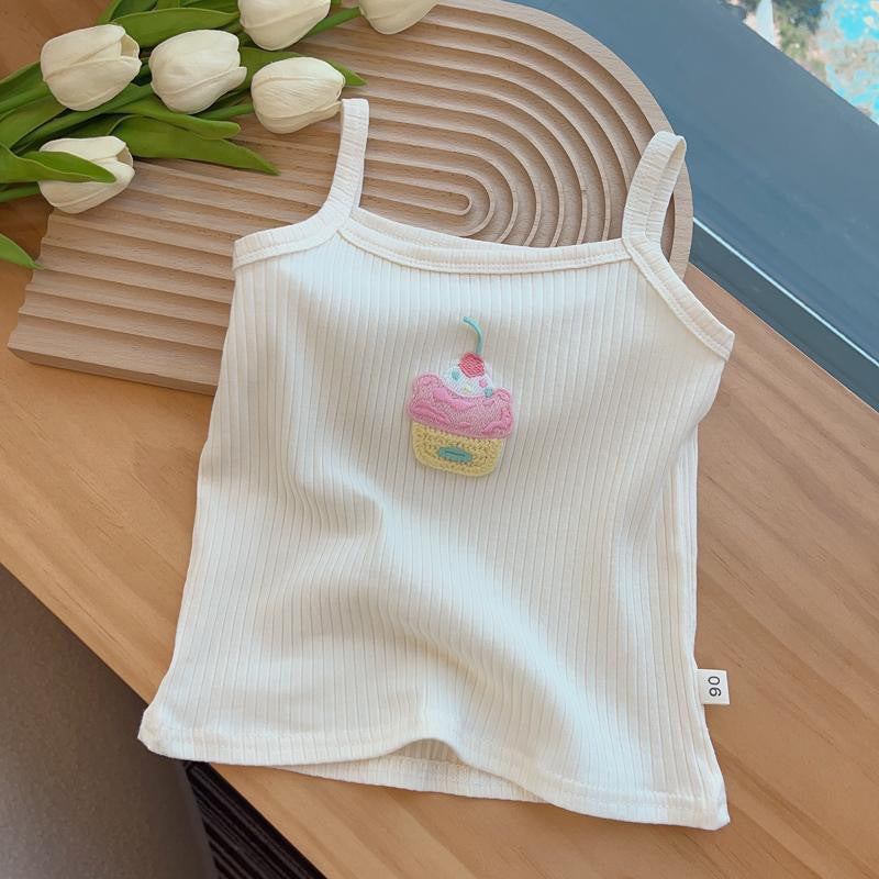 Kids Toddler Girls Cute Summer Cartoon Embroidered Stretch Camis