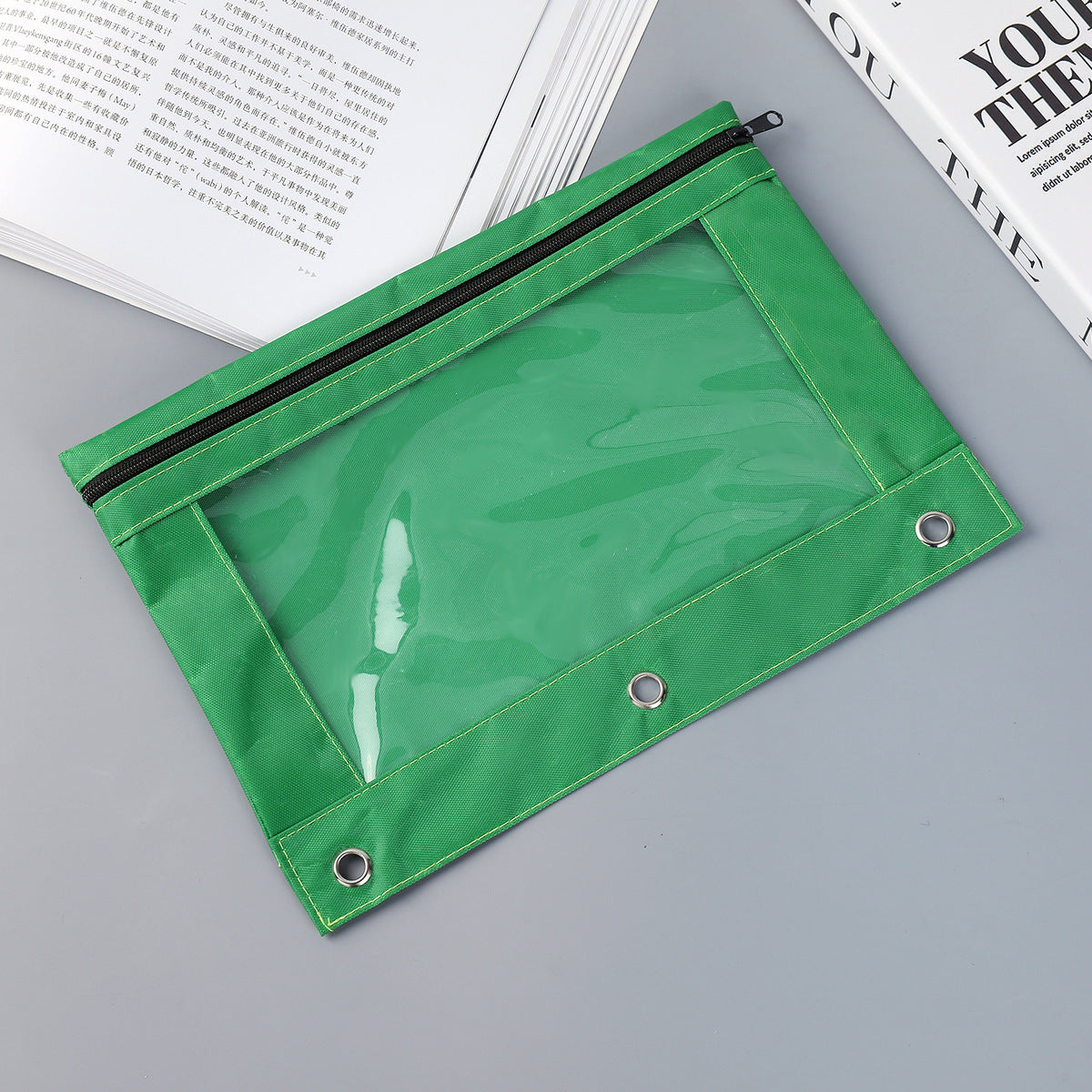 Fashion Simple Solid Color Three-Hole Oxford Fabric Large Capacity Pencil Bag