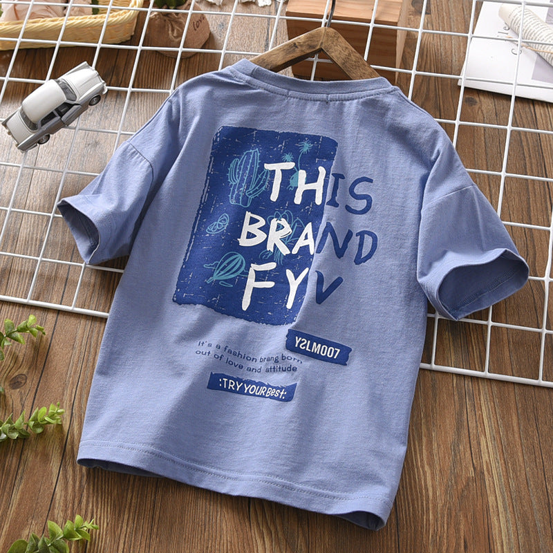 Kids Boys Casual Round Neck Short Sleeve Letter Pattern Loose T-shirt