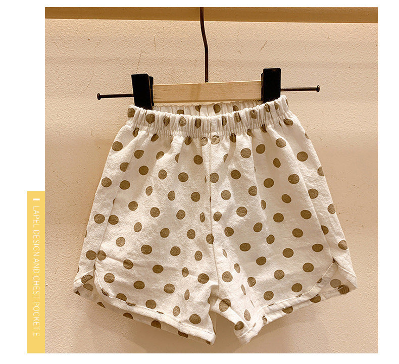 Kids Casual Plaid Polka Dot Loose Elastic Shorts