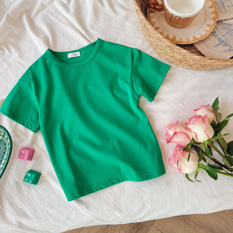Kids Toddler Boys Girls Casual Cute Solid Color Short Sleeve Round Neck T-Shirt