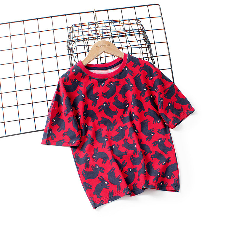 Kids Boys Casual Cartoon Animal All Over Print Round Neck Short-sleeved Loose T-shirt