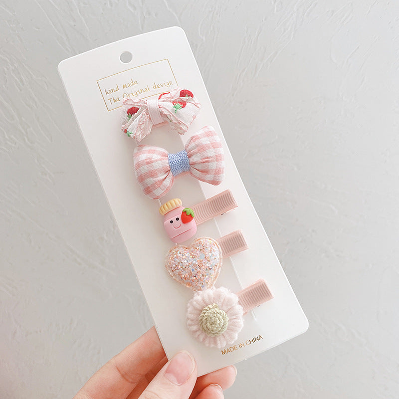 5pieces/set Kids Cute Cartoon Bow Flower Animal Fruit Decor Hair Clip